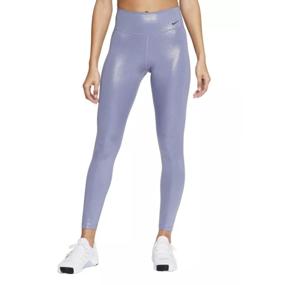 Nike Dri Fit Purple Glitter Metallic Leggings Shimmer Athleisure Gym Pilates